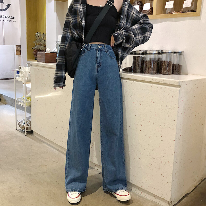 High Waist Jeans Women's Autumn 2026 New Large Size Loose Wide Leg Pants for Plump Girls Slimming Drape Mop Straight Pants